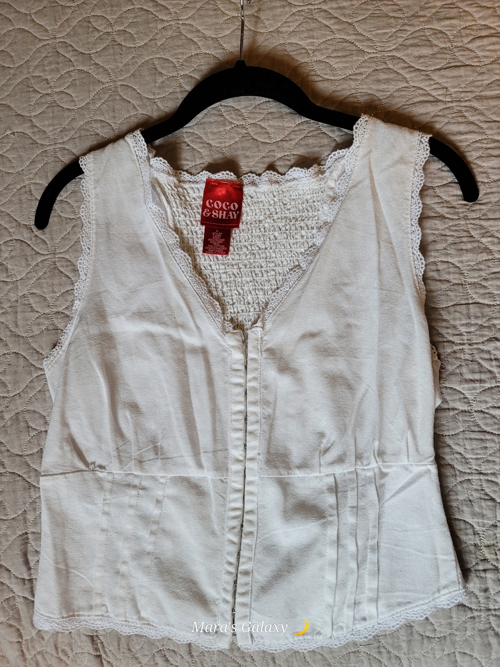 Coco & Shay White Lace-Trim Tank Top
